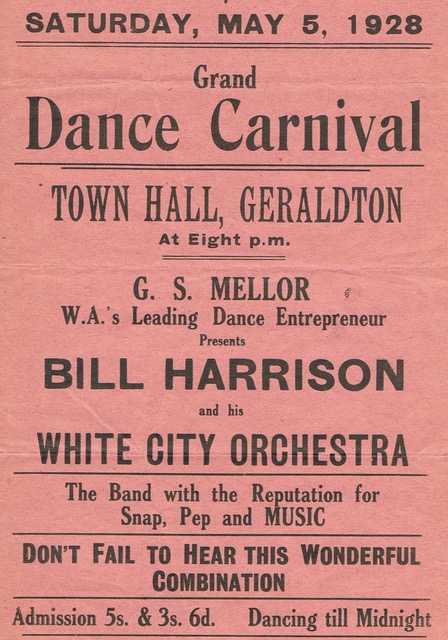 1928 dance carnival flyer for Bill Harrison and the White City Orchestra