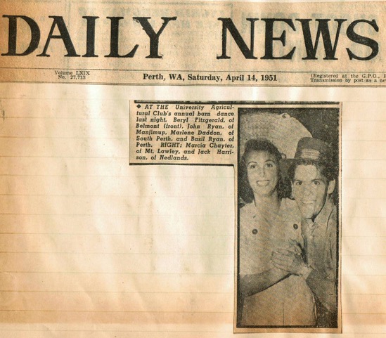Newspaper photo of Jack Harrison at a university barn dance, 1951