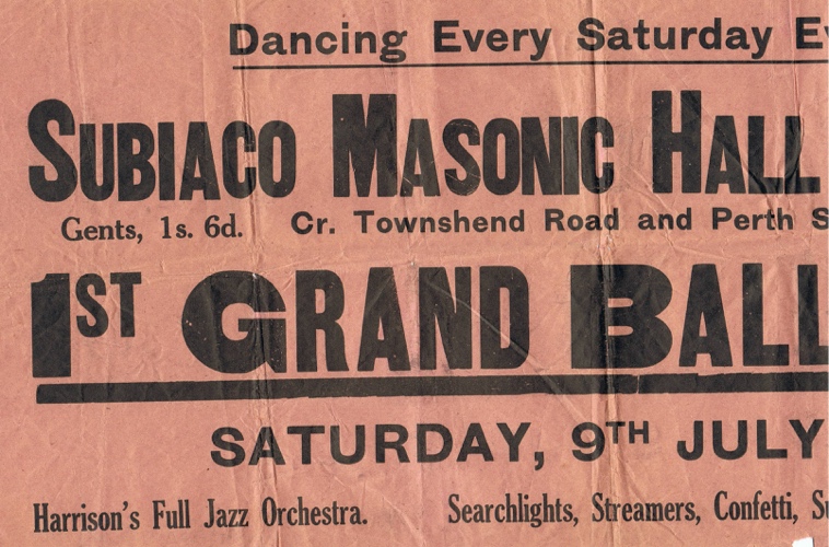 Harrison's Full Jazz Orchestra flyer, Subiaco Masonic Hall