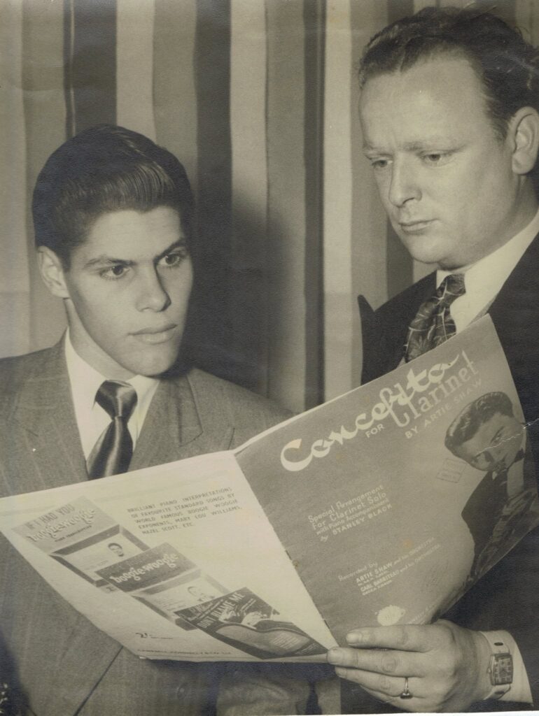 Jack Harrison and Sammy Sharp studying the score of Artie Shaw Clarinet Concerto