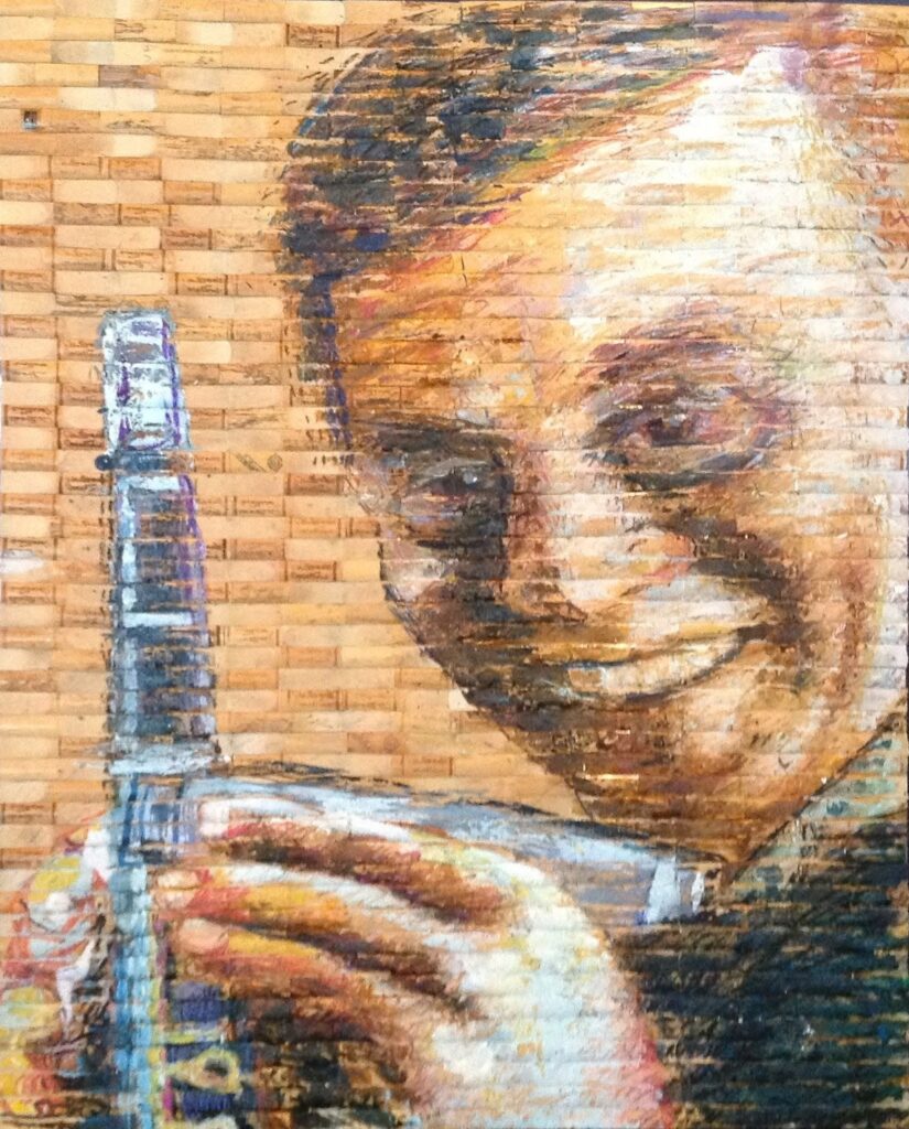 Jack Harrison portrait by Melanie Jackson - crayon on reeds