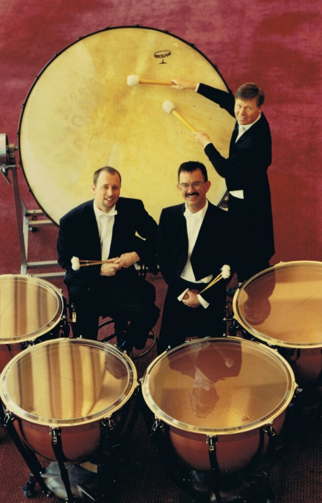 1997 WASO percussion section: Evan Pritchard, Alex Timcke, Tim White